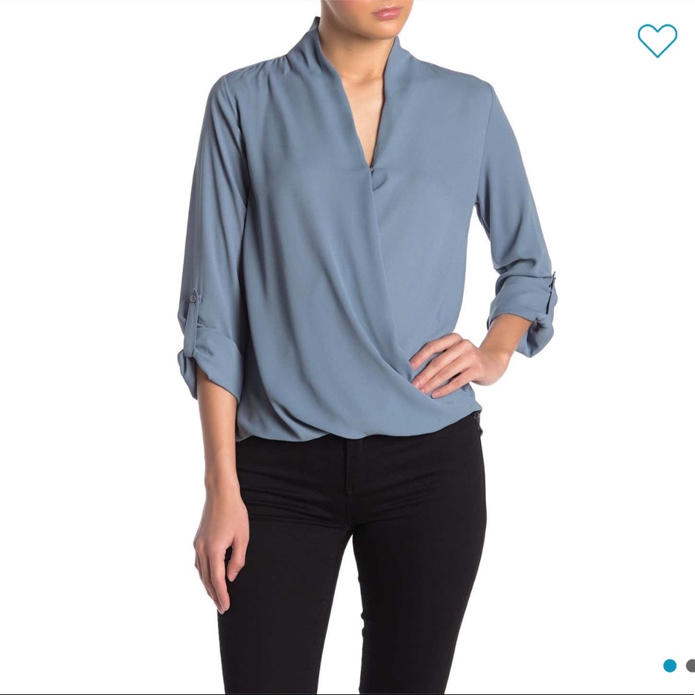 NWT Pleione caspian blue faux wrap top